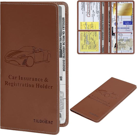 TILDOSAC Car Registration & Insurance Card Holder Leather Auto Glove Box Organizer Document Wallet with Magnetic Shut