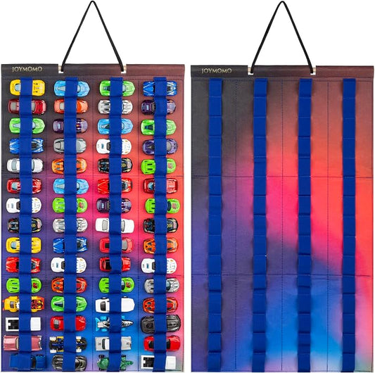 Hanging Storage Organizer for Toy Cars Felt Display Case Hold Up 60 Toy Cars (Without Accessories) (Colorful)