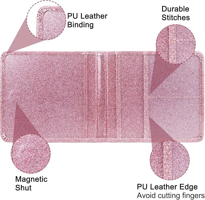 LumiMokki Car Registration and Insurance Holder, Leather Registration and Insurance Card Holder, Vehicle Glove Box Organizer - For Documents, Cards, License (Bling Rose Gold)