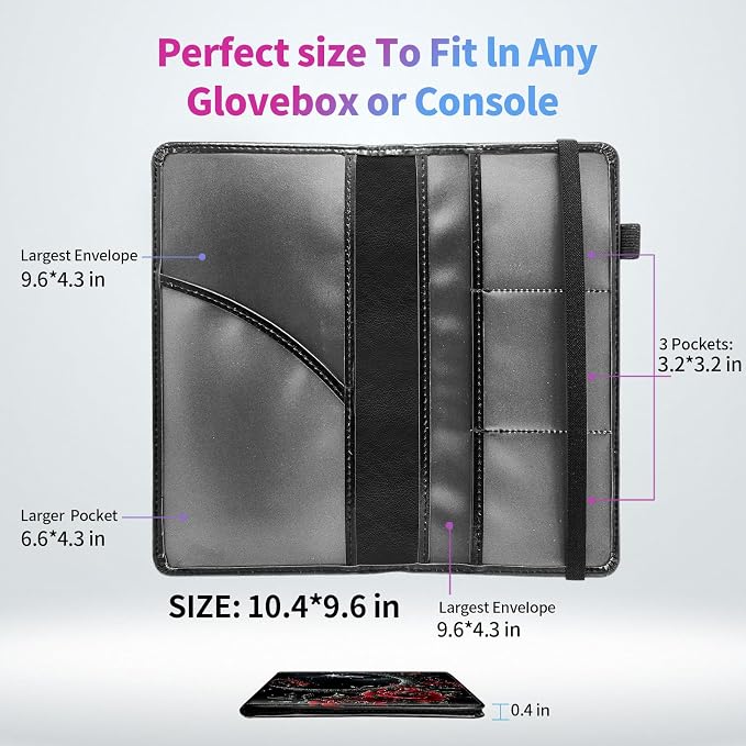Car Registration and Insurance Holder,Leather Insurance License and Registration Card Holder for Car Glove Box, Auto Truck Document Holder Organizer for Men Women-Moon with Red Rose Flower