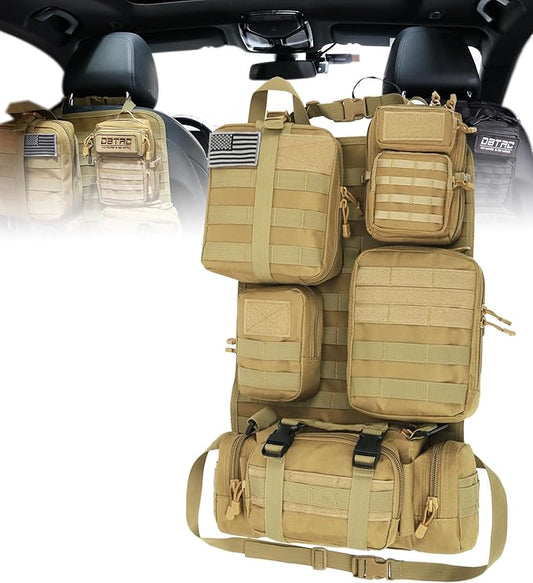 DBTAC Tactical Molle Car Seat Organizer | Vehicle Back Panel with 5X Detachable Pouches, US Flag & Writable Reflective Patch for Cars, Trucks, SUVs, Sedans