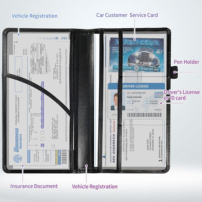 Car Registration and Insurance Holder,Leather Insurance License and Registration Card Holder for Car Glove Box, Auto Truck Document Holder Organizer for Men Women-Blue Butterflies in Night Sky