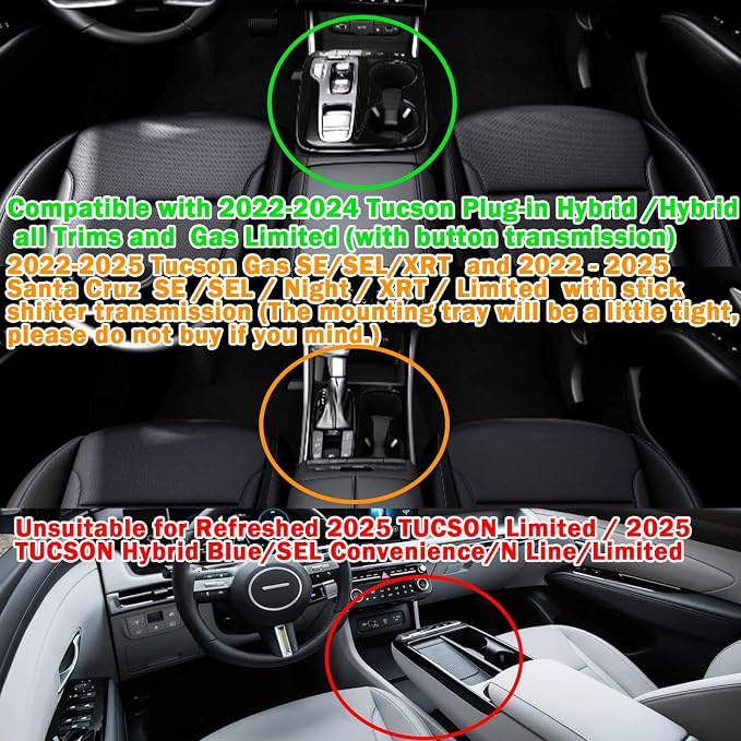 TACORBO Center Console Organizer Compatible with Hyundai 2022-2024 Tucson Plug-in Hybrid/Hybrid all Trims and Tucson Gas Limited and Santa Cruz 2022 2023-2025 Accessories, Armrest Insert Tray, Blue