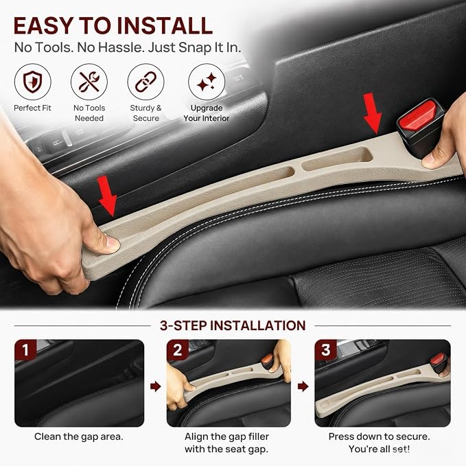 Car Seat Gap Filler Organizer, Car Organizer Front Seat 2-in-1 Storage No-Drop for Storing Phones, Keys, Fits Most Cars, Trucks, SUV (2Pcs, Beige)