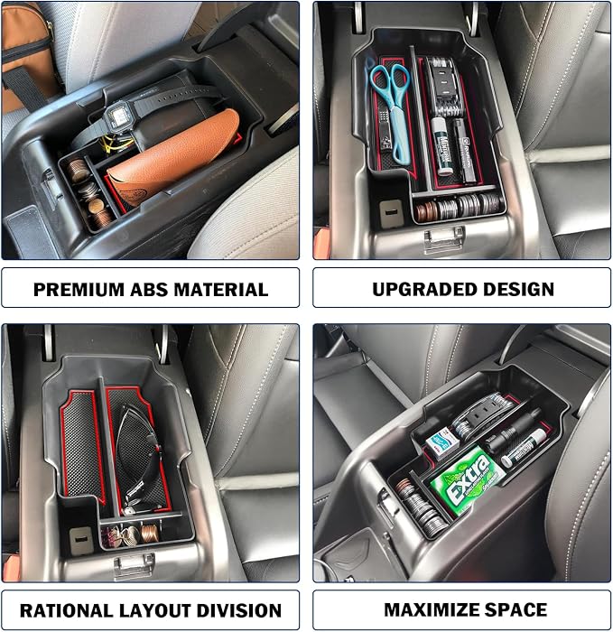 RUNROAD Center Console Organizer Tray Compatible with Chevy Colorado/GMC Canyon 2015 2016-2020 2021 2022 Accessories, Insert ABS Secondary Storage Box Armrest Tray Coin Holder Red