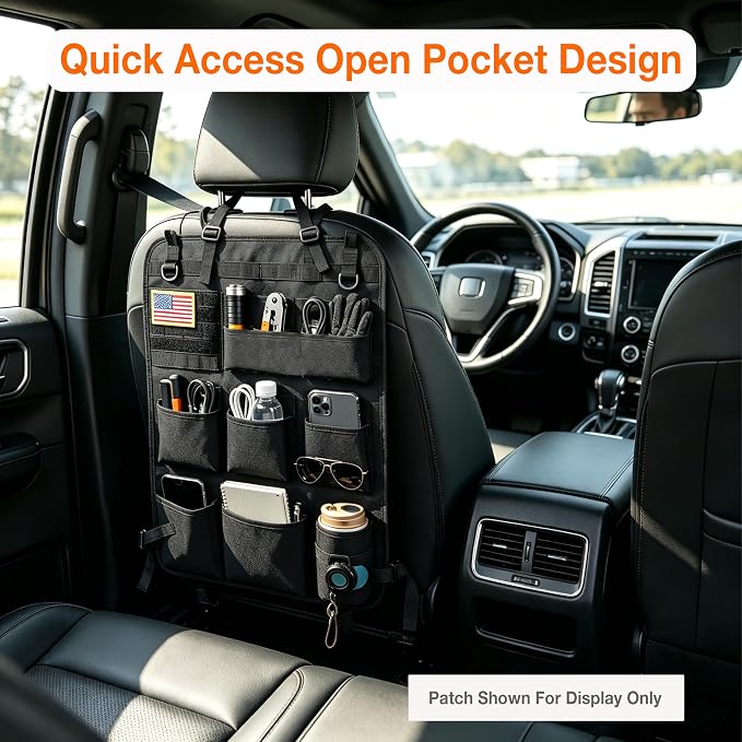 Tactical Car Seat Back Organizer with 8 Pockets, MOLLE Seat Organizer with Hook & Loop Panel, Universal Fit for Car SUV Truck Jeep