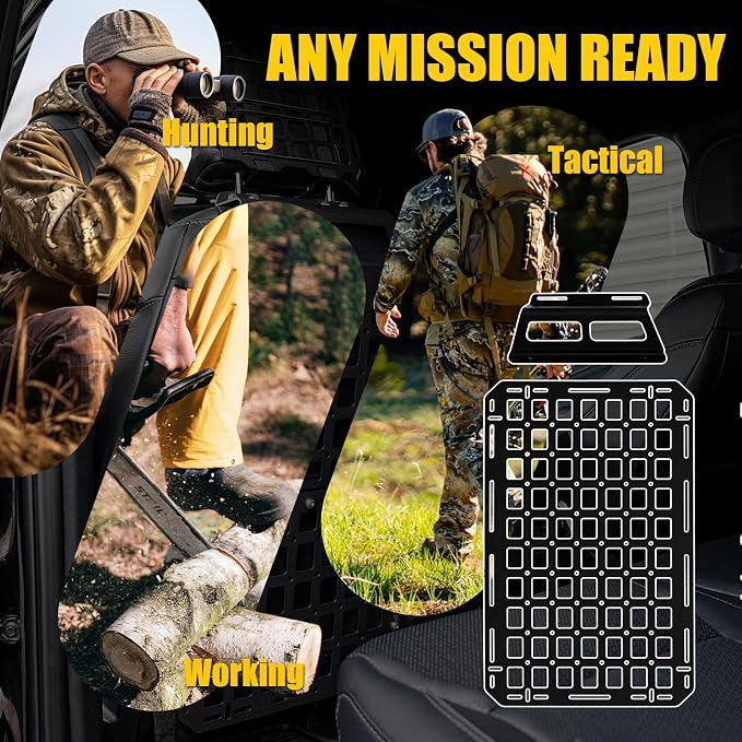 Tactical Seat Back Molle Panel Compatible with 2015-2026 Ford F150 Tactical Seat Back Organizers Rigid Molle Panel Seat Back Storage Shelf Organizer 2025 Ford F-150 Accessories (One Piece)