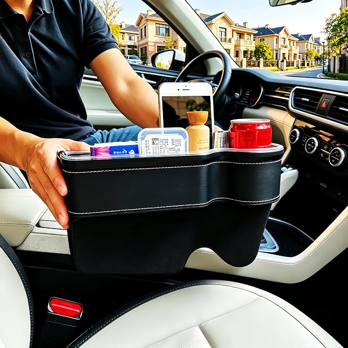 7 Color Led Car Seat Gap Filler Organizer Car Seat Pocket Gap Filler with USB+C Fast Charger,Car Gap Organizer Storage 2023 Console Side Seat Gap Filler fit for Passenger Side(Black-passenger side)