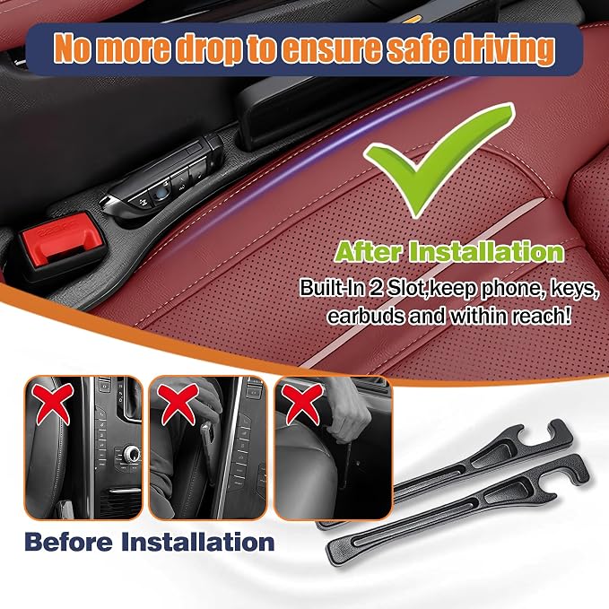 2-PackCar Seat Gap Filler，Car Cup Holder Coaster，Car Seat Crevice Blocker Stop Things from Dropping，Auto Accessories for SUV Truck Sedan