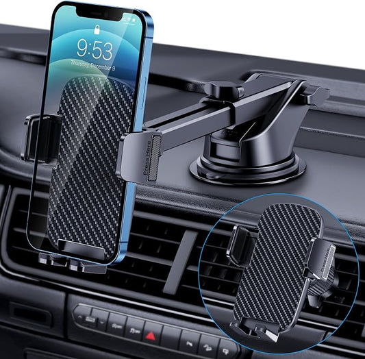 Car Phone Holder [Military-Grade Suction] Phone Stand for Car [Super Stable] Automobile Car Mount for iPhone Universal Accessories Air Vent Dashboard Windshield Mount Fit Vehicle Accessories