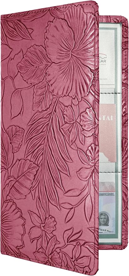 Mymazn Car Registration and Insurance Holder, PU Leather Glove Box Car Organizer with Magnetic Closure, Car Document Holder for Driver's License & Essential Documents (Floral Red)