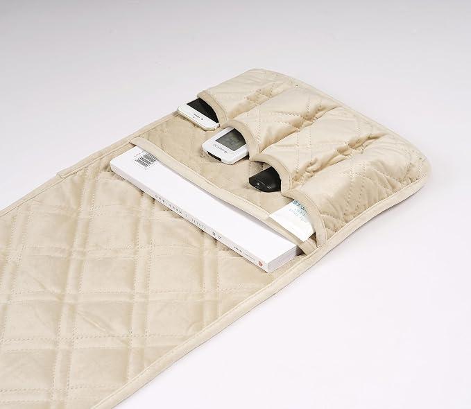 Brilliant Sunshine Beige Velvet Couch Armrest Organizer, Non Slip Armchair Caddy for Sofa Recliner, Washable Remote Control Holder, Storage for Magazine, Tablet, Phone, iPad (35"×13")