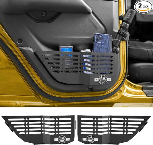 2Pcs Metal Rear Door Storage Box for Jeep Wrangler JL JLU 4XE 2018-2024 & Gladiator JT 2020-2024 Interior Storage Expansion Rear Door Storage Pockets Side Insert Organizer Accessories