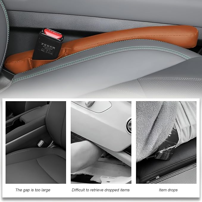 2PCS Car Seat Gap Filler, Soft Foam Automotive Organizer to Fill The Gap Between Seats Console Stop Things from Dropping, Vehicle Seat Side Gap Stopper, Universal for Truck SUV (Brown)