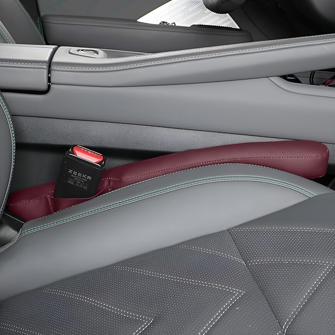 2PCS Car Seat Gap Filler, Soft Foam Automotive Organizer to Fill The Gap Between Seats Console Stop Things from Dropping, Vehicle Seat Side Gap Stopper, Universal for Truck SUV (Wine Red)