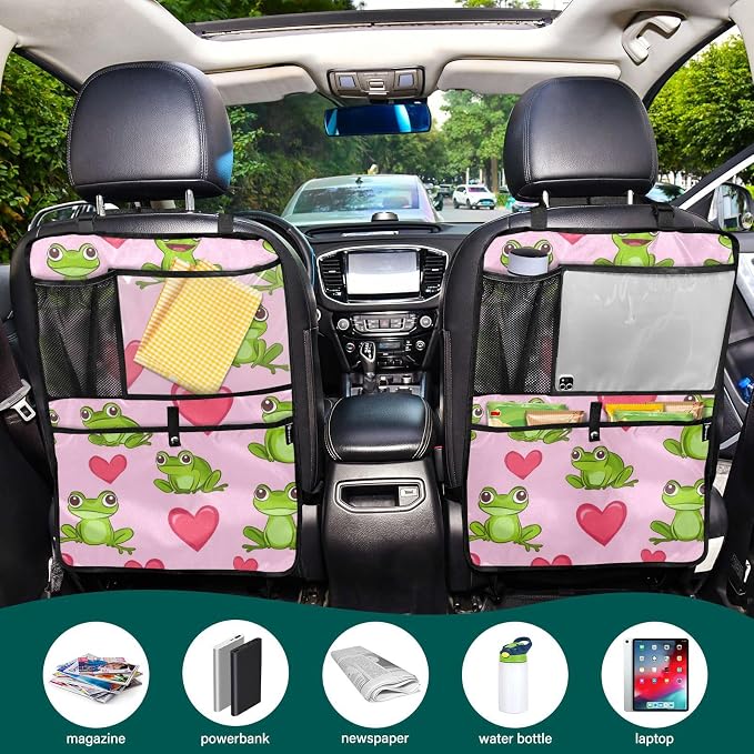 Pink Frog and Love01 2 Pack Backseat Car Organizer with Storage Pockets Seat Back Organizers for Kids Kick Mats Backseat Protector Automotive