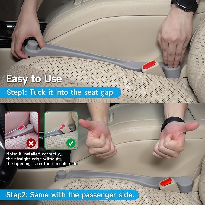 Givifive Car Seat Gap Filler Set of 2, 3IN1 Seat Side Gap Filler Plug with Storage Slot & Hook Function, Soft Foam Universal Fit Car SUV Truck Fill Gap Between Seats Console Organizer（Standard L Gray）