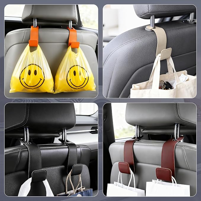 Leather Car Purse Hooks with Larger Strap Holder Purse Hook Purse Holder for car car seat Back Hooks Automotive seat Back Organizer headrest Hooks for Bags and Purse (Red, 2pcs)