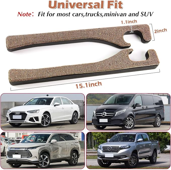 Briwill Gold Bling Seat Gap Filler, 2 Pack Handmade Crystal Rhinestone Diamond Bling Beige Car Gap Filler fit for SUV Truck Champagne Car Accessories for Women(Champagne)