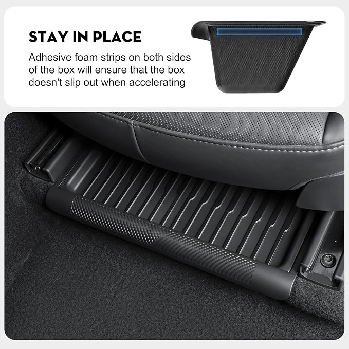 2PCS Under Seat Storage Box for Tesla Model Y 2024, TPE Storage Tray Box with Lid for Model Y 2020-2025 (2025-2026 New Model Y Juniper Can only be installed on rear of front seats (under)