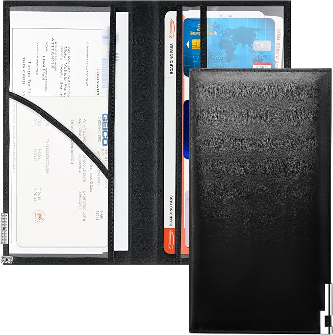 UYYE Magnetic Car Registration & Insurance Card Holder - Car Document Organizer for Vehicle Registration, Insurance Cards and Essentials Fits Glove Box, Compact Design（Black）