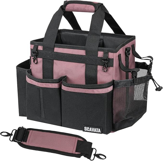 SCAVATA Compact Wearable Cleaning Caddy, Small Cleaning Caddy Supplies Organizer with Handle & Shoulder Straps for Housekeepers, Under Sink & Car Cleaning Tool Organizers Bag (LotusPink)