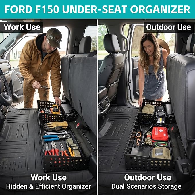 Adjustable Capacity Under Seat Storage Molle Panel with Removable Divider for 2015-2026 F150 Supercrew & 2017-2026 F250 F350 F450 F550 Crew Cab Accessories, Underseat Organizer for F-150 Accessories