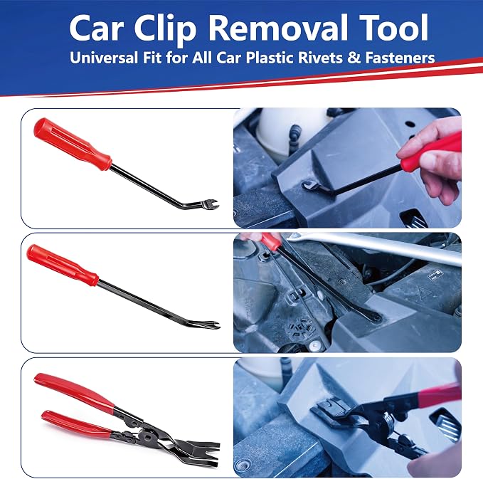 7 Pcs Car Trim Removal Tool Kit with Non-Scratch Plastic Pry Tool and Fastener Clip Pliers, Car Trim Removal Tool, for Auto Interior Car Panel Detachment, Dashboard, Door Clips & Upholstery