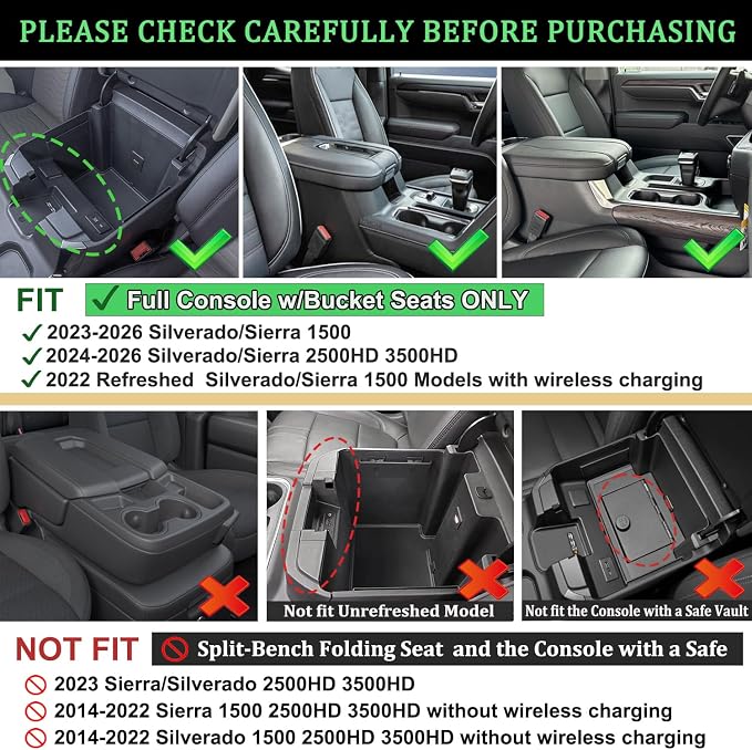 PIMCAR Center Console Organizer for 23-26 Chevy Silverado/GMC Sierra 1500, 2024-2026 Silverado/Sierra 2500HD 3500HD, 22-26 Silverado/Sierra 1500 Refreshed Models (Full Console w/Bucket Seats ONLY)