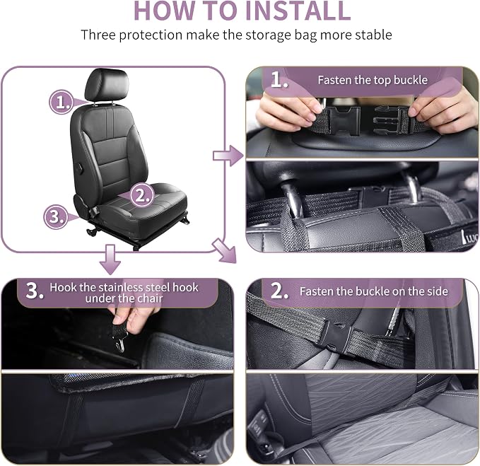 LUCMO Car Backseat Organizer with Touch Screen Tablet Holder-2 Pcs,9 Storage Pockets Car Storage Organizer Protectors Kick Mats Travel Accessories for Kids-Pink