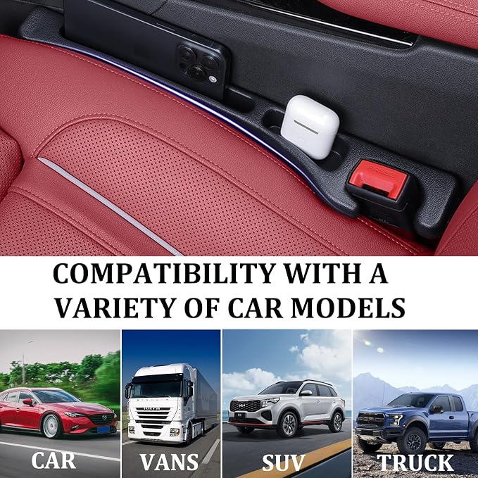 2 Pack Car Seat Gap Filler with Dual Slot Design, 2025 New No Drop Seat Guard for Cars SUV Trucks, Car Accessories Interior Prevent Stop Cellphone Wallet Keys Coins and Card from Dropping