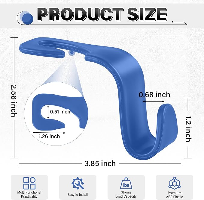 SINGARO 4 Pack Car Seat Headrest Hooks, Vehicle Back Seat Hanger Storage Organizer for Purse Handbag Backpack Coat Grocery, 360° Rotating Heavy Duty Holds 44lbs, Blue