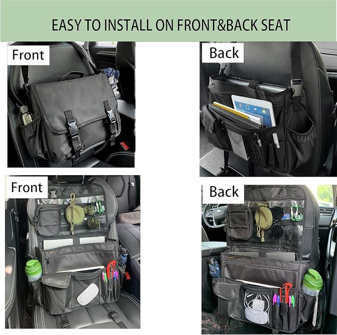 ECWKVN Car Front Seat Organizer for Law Enforcement – Portable Passenger Seat Storage with Laptop & Tablet Holder, Stabilizing Straps, and Car Office Organizer for Trucks, Black