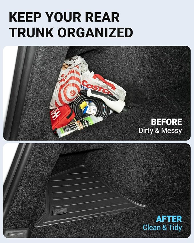 Motrobe 2025 2026 Tesla Model Y Juniper Trunk Organizer Rear Trunk Storage Bins with TPE Lid Waterproof Trunk Side Storage box Model Y Refresh Interior Accessories(5-Seater ONLY, Not Fit 7-Seater)
