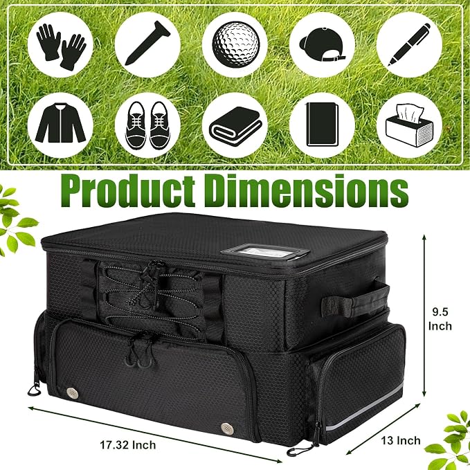 Golf Trunk Organizer, 2 Layer Car Golf Locker with Separate Ventilated Compartment for 2 Shoes, Golf Storage Bag for Golfs Balls, Tees, Glove, Accessories, Black
