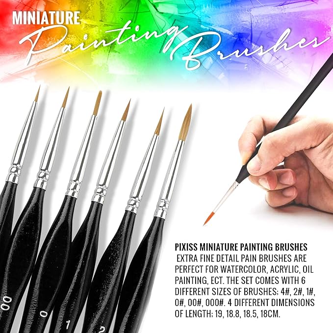 Pixiss Model Paint Storage Case Organizer Holder Tray for Round Top Hobby Brands - 60 Slots With 6 Fine Detail Miniatures Brushes