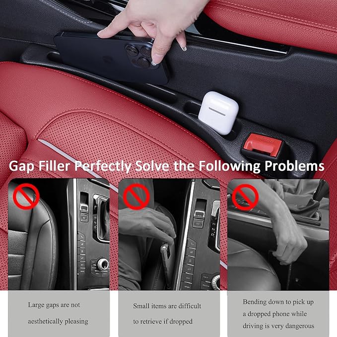 2 Pack Car Seat Gap Filler with Dual Slot Design, 2025 New No Drop Seat Guard for Cars SUV Trucks, Car Accessories Interior Prevent Stop Cellphone Wallet Keys Coins and Card from Dropping