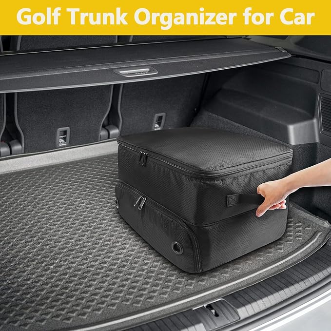 2 Layer Golf Trunk Organizer, Golf Gifts for Men, Car Organizers and Storage with Separate Ventilated Compartment for 2 Pair Shoes, Waterproof Car Organization Bag, Gifts for Golfers