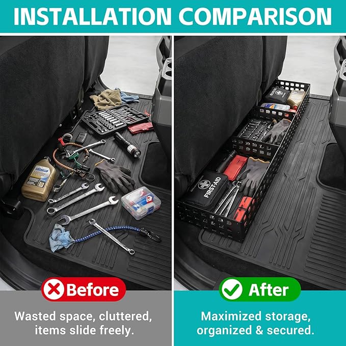 Adjustable Capacity Under Seat Storage Molle Panel with Removable Divider for 2015-2026 F150 Supercrew & 2017-2026 F250 F350 F450 F550 Crew Cab Accessories, Underseat Organizer for F-150 Accessories