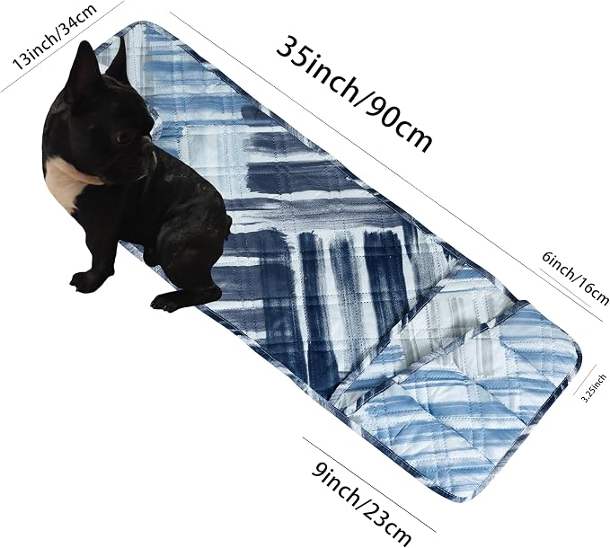 Brilliant Sunshine Blue Grey Stripe Blocks Patchwork Couch Armrest Organizer, Non Slip Armchair Caddy for Sofa Recliner, Washable Remote Control Holder, Storage for Magazine, Phone, iPad (35"×13")