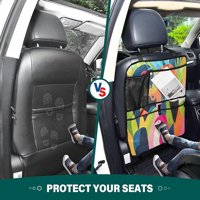 Pop Art Parrot Flamingo 1 Pack Backseat Car Organizer with Storage Pockets Seat Back Organizers for Kids Kick Mats Backseat Protector Automotive