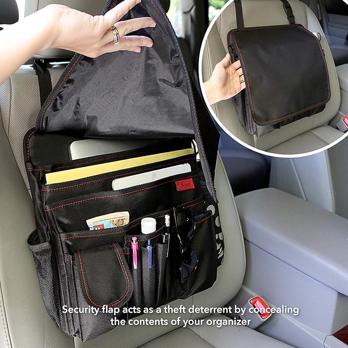 Lusso Gear Car Organizer for Front Seat or Car Seat, Ultra-Durable, One-Size-Fits-All Car Storage Organizers, Easily Keeps Supplies Secure & Upright, Premium Car Seat Organizer for Kids & Adults (Red)