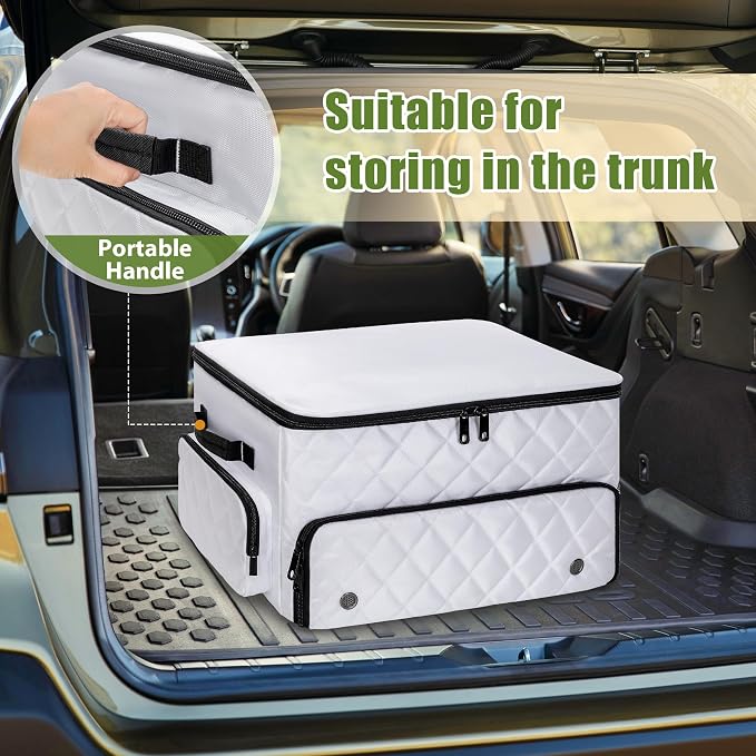 PGmoon 2 Layer Golf Trunk Organizer, Golf Car Storage Organizer with Individual Ventilated Compartment for 2 Pairs Shoes, Golf Car Locker for Balls, Clothes, Tees, Gloves, Accessories (White)