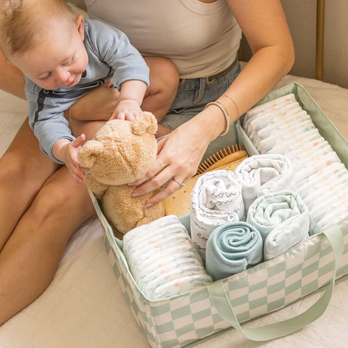 Tiny Twinkle Diaper Caddy Organizer – Foldable Baby Storage Basket with Removable Divider | Waterproof & Mess-Proof Fabric, Portable Nursery Organizer for Newborn Essentials(Toile)