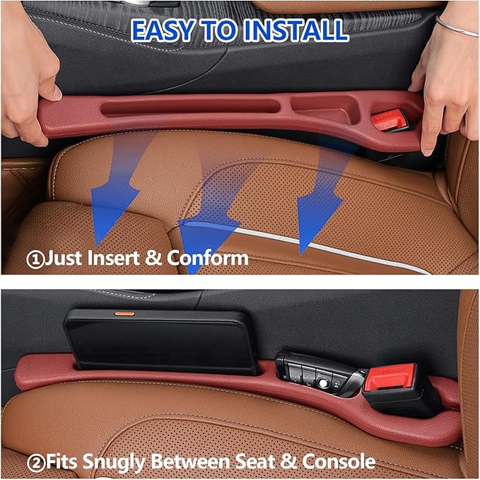 Car Seat Gap Filler Organizer 2Pcs,Car Accessories with Safety Hammer,2 in 1 No Drop Seat Guard with Storage Slot for Phone,Keys,Universal Interior Gap Filler for Cars SUV Truck,Red