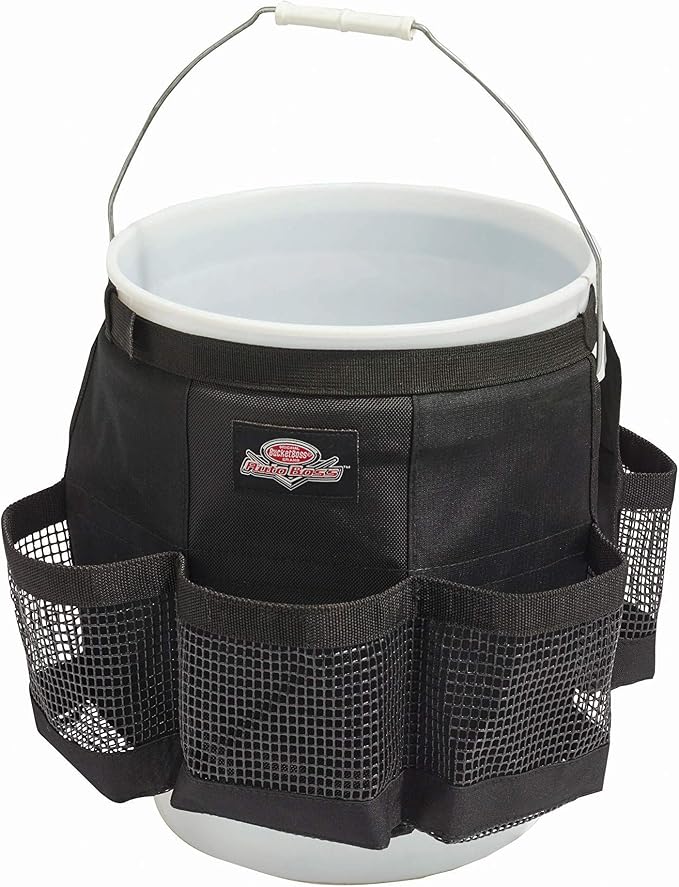 Bucket Boss Auto Boss Wash Boss Organizer for a 5 Gallon Bucket, with Fast-Drying, Exterior Mesh Pockets for Car Supplies, Allowing for Soap and Water in the Bucket, in Black, AB30060