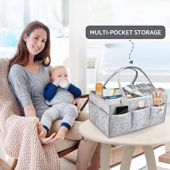 Diaper Caddy, Diaper Organizer, Nursery Storage and Car Organizer for Baby - Large Size - (Cloud Grey)