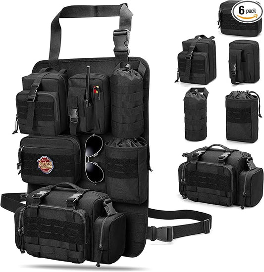 HODRANT 6 Pack Tactical Car Seat Back Organizer, Universal Vehicle Panel Storage Bag with 6 Detachable Molle Pouch Fits for Truck, Pickup, SUV, Bag Only