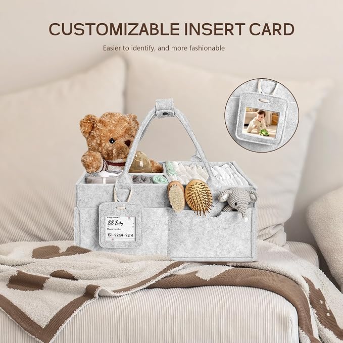 GEMII Diaper Caddy Organizer-Large Baby Caddy Organizer with Handle, Newborn Registry Essentials, Baby Shower Basket Gifts for Boys or Girls (Gray, Large)