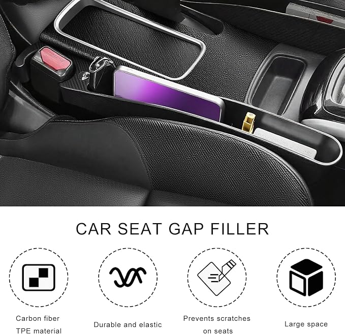 2 PCS Car Seat Gap Filler, Multifunctional Auto Side Seat Crevice Filler with Charging Hole, Car Gap Blocker Storage Box Inserts Between Seat & Console for Key Phone Card